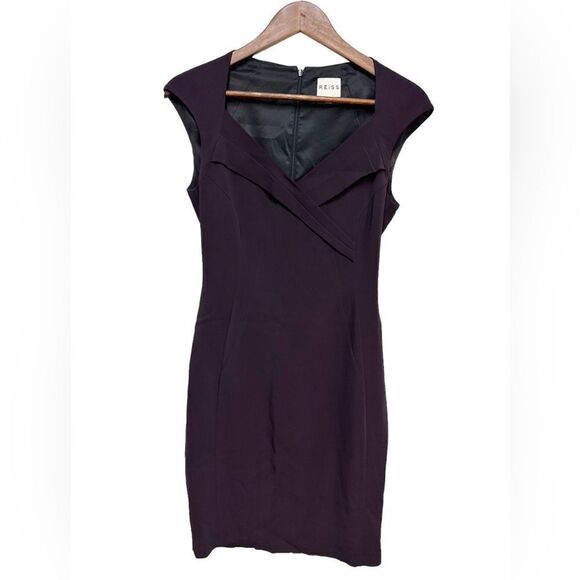 REISS Mora Fitted Pencil Midi Dress with Cap Sleeve Grape Size 6 - Picture 14 of 15